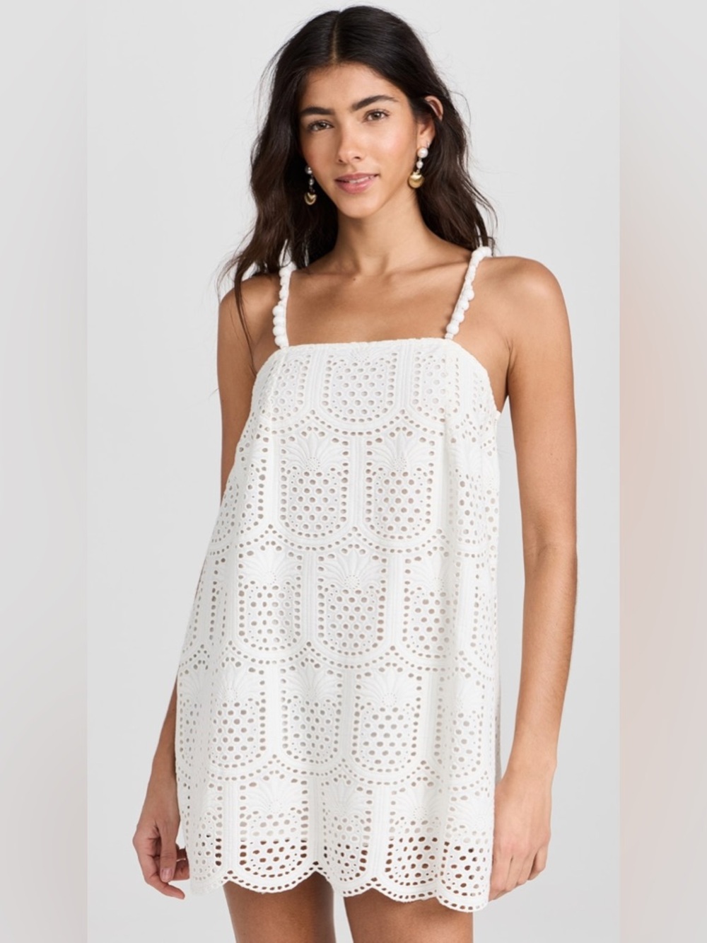 Sundress Karla Pineapple Eyelet White Mini Dress Scallop Hem Cotton New Medium